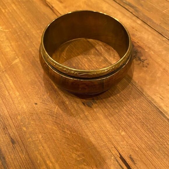 Boho Style Stacking Bracelet Brown zeitgeist Gold Tone Trim - Picture 4 of 10